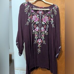 Johnny Was tunic wine colored top in size 3X